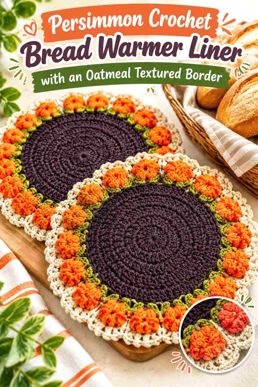11. Persimmon Crochet Bread Warmer Liner With An Oatmeal Textured Border