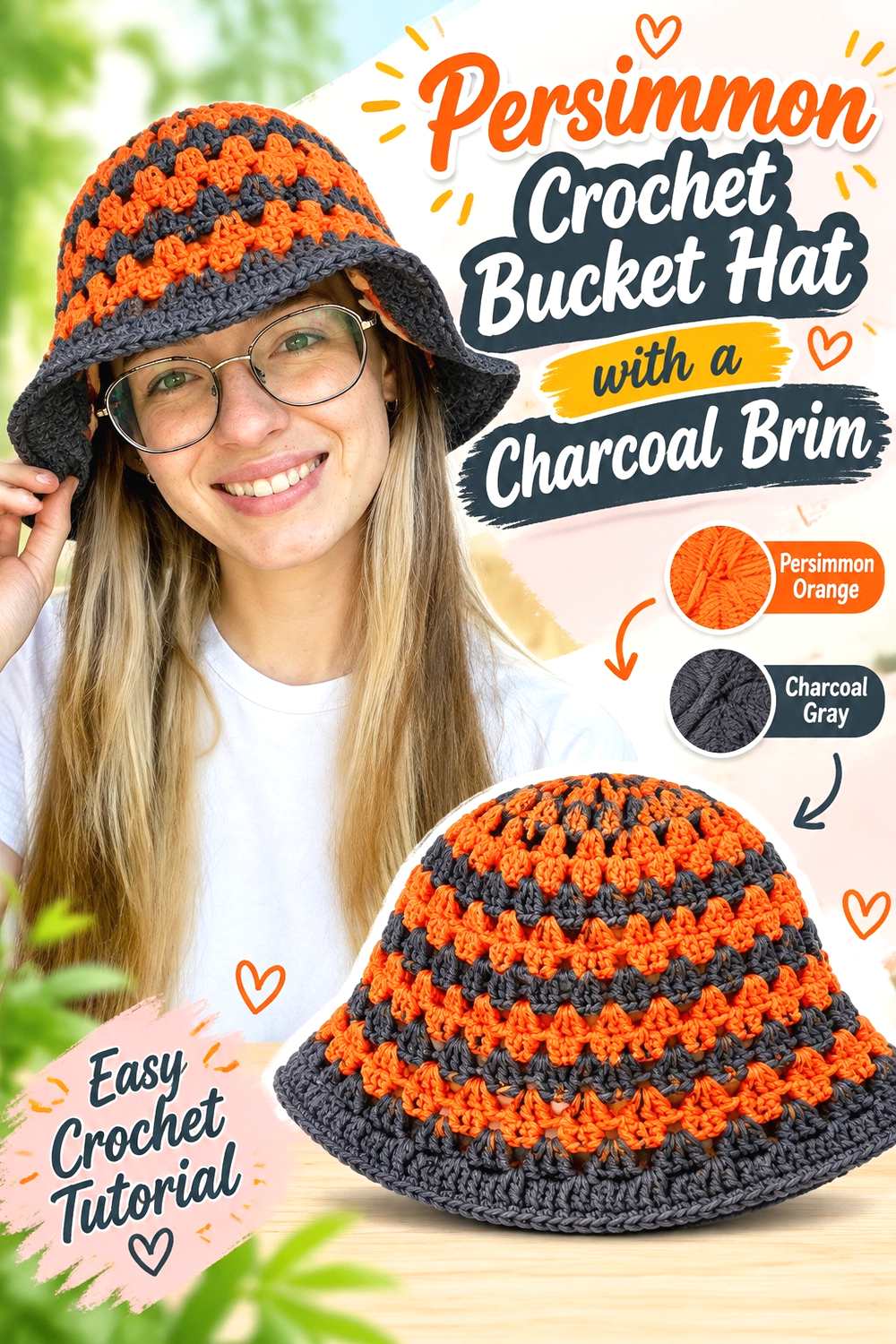 6. Persimmon Crochet Bucket Hat With A Charcoal Brim