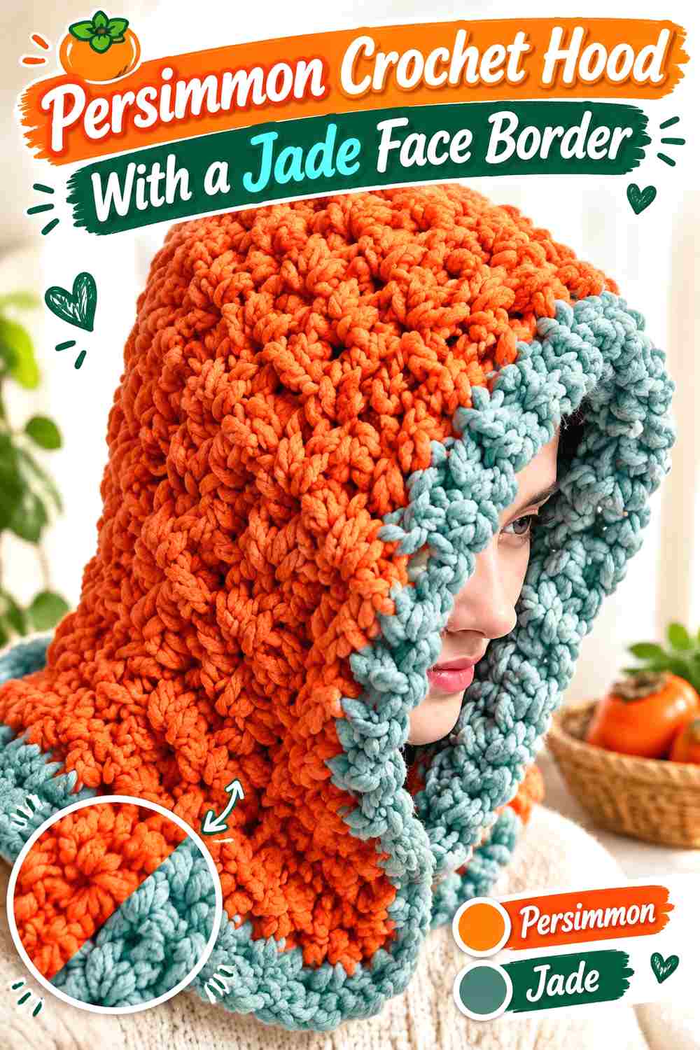 3. Persimmon Crochet Hood With A Jade Face Border