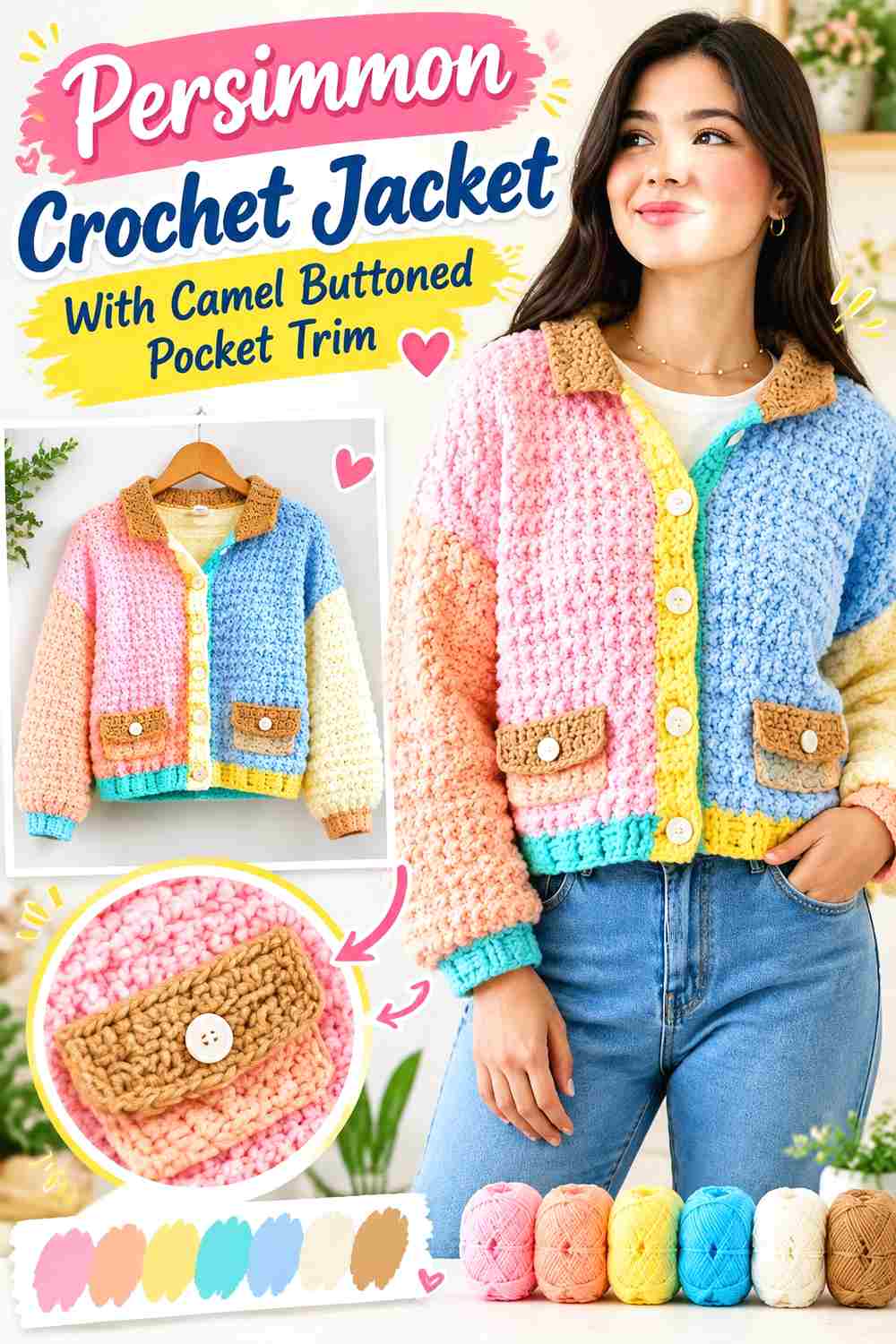 12. Persimmon Crochet Jacket With Camel Buttoned Pocket Trim