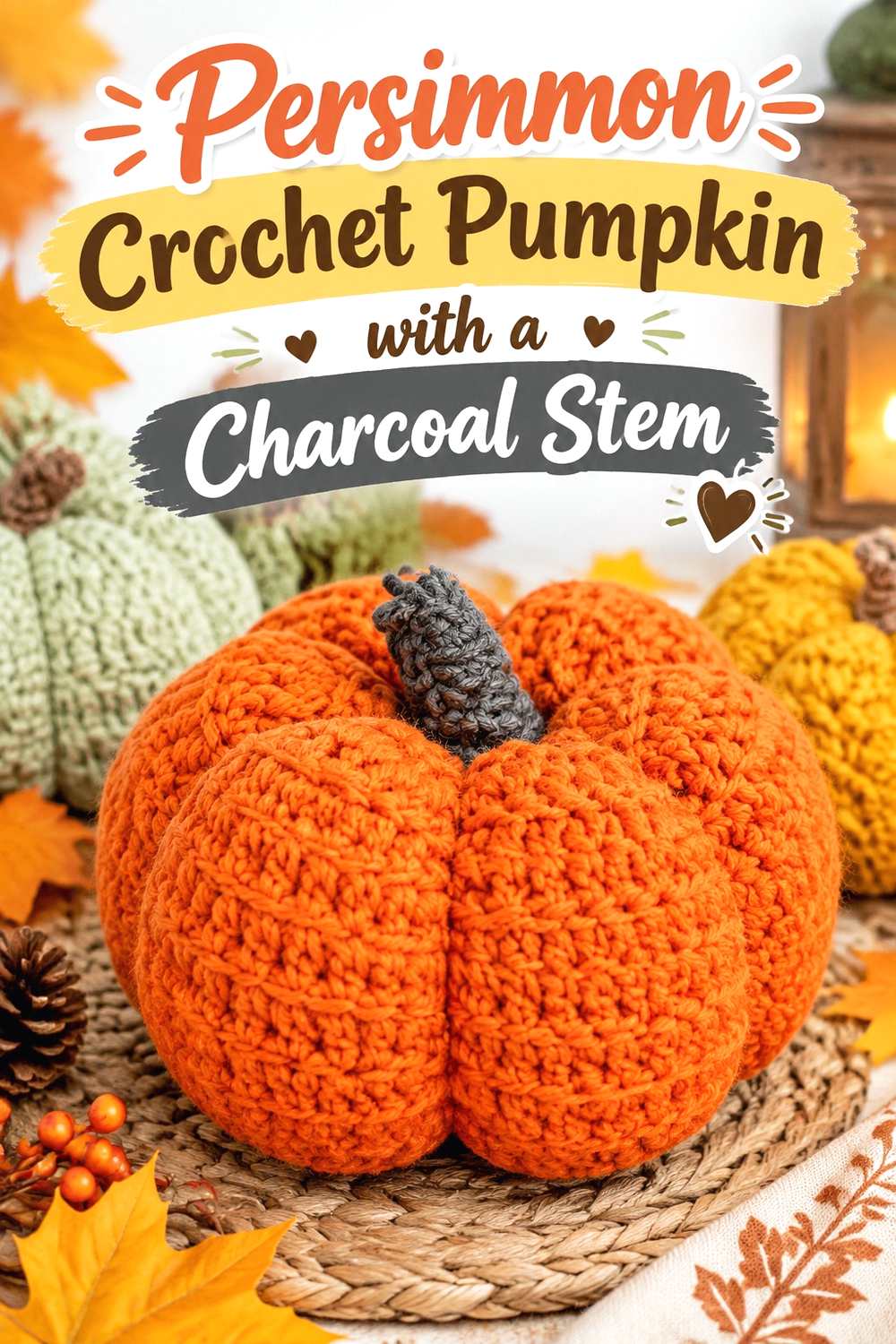 17. Persimmon Crochet Pumpkin With A Charcoal Stem
