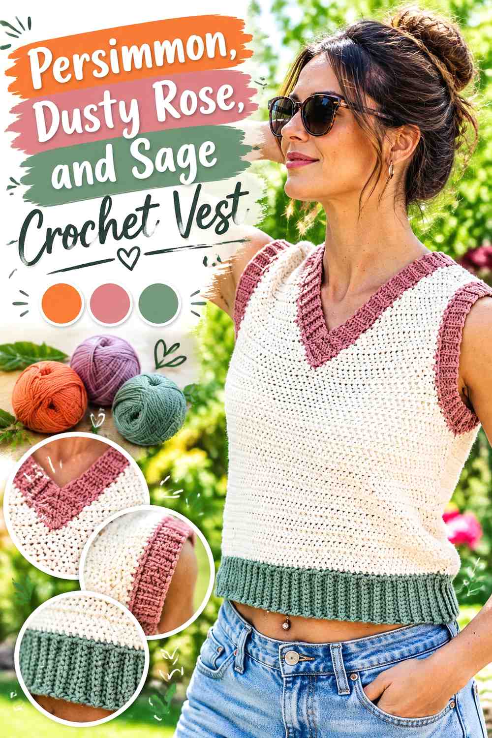 8. Persimmon Dusty Rose And Sage Crochet Vest