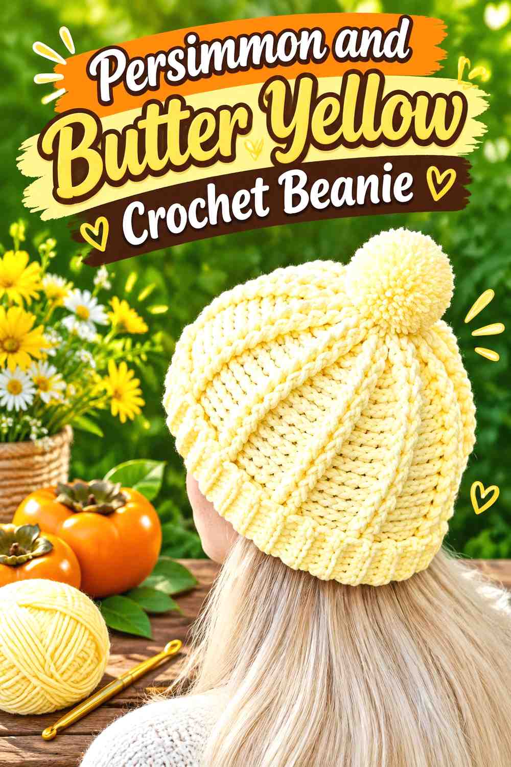 5. Persimmon And Butter Yellow Crochet Beanie