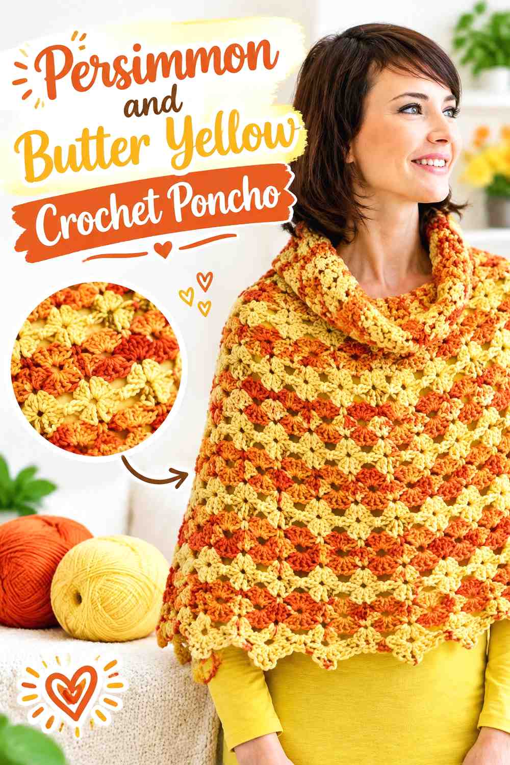 15. Persimmon And Butter Yellow Crochet Poncho