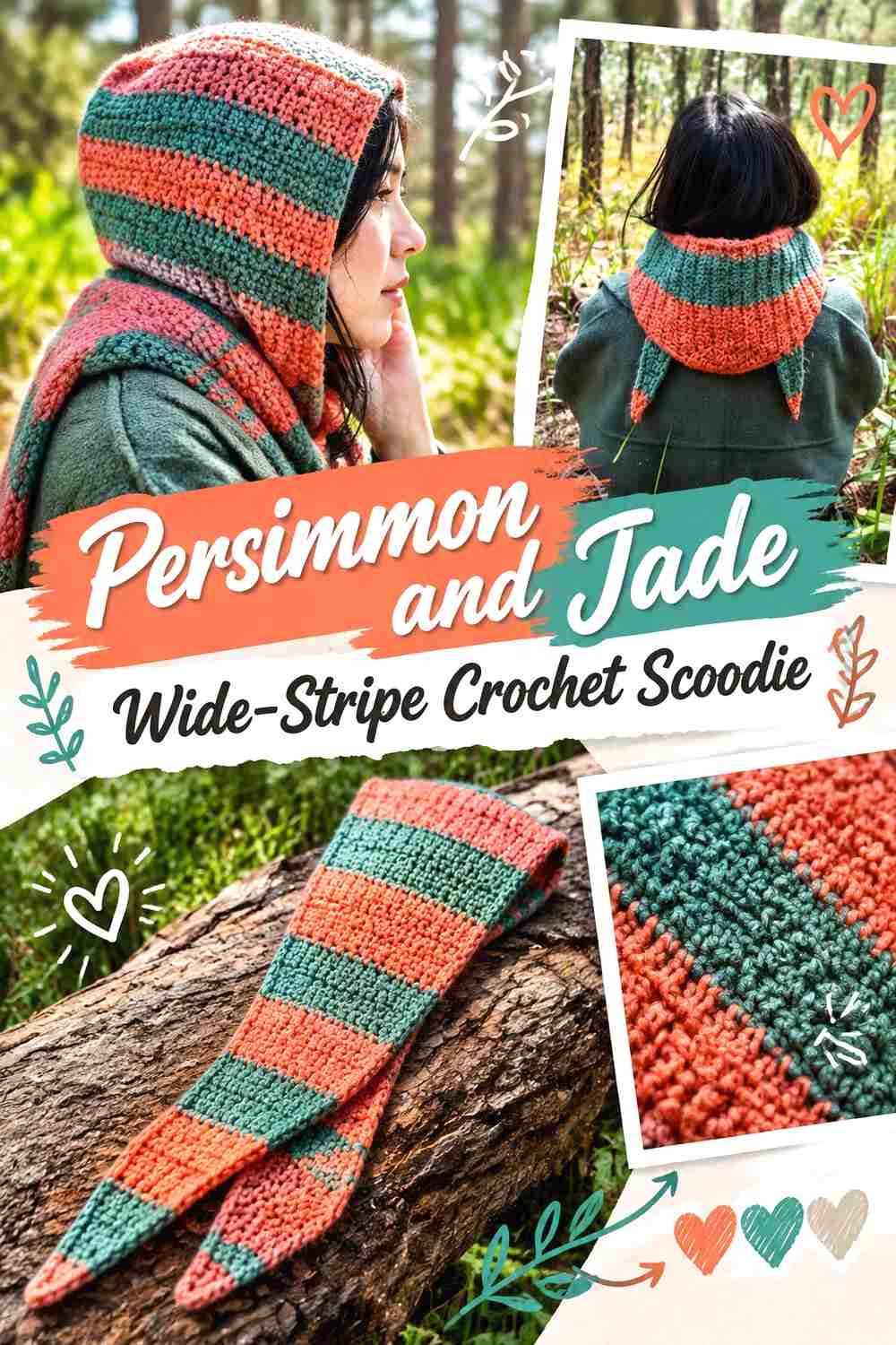 6. Persimmon And Jade Wide Stripe Crochet Scoodie