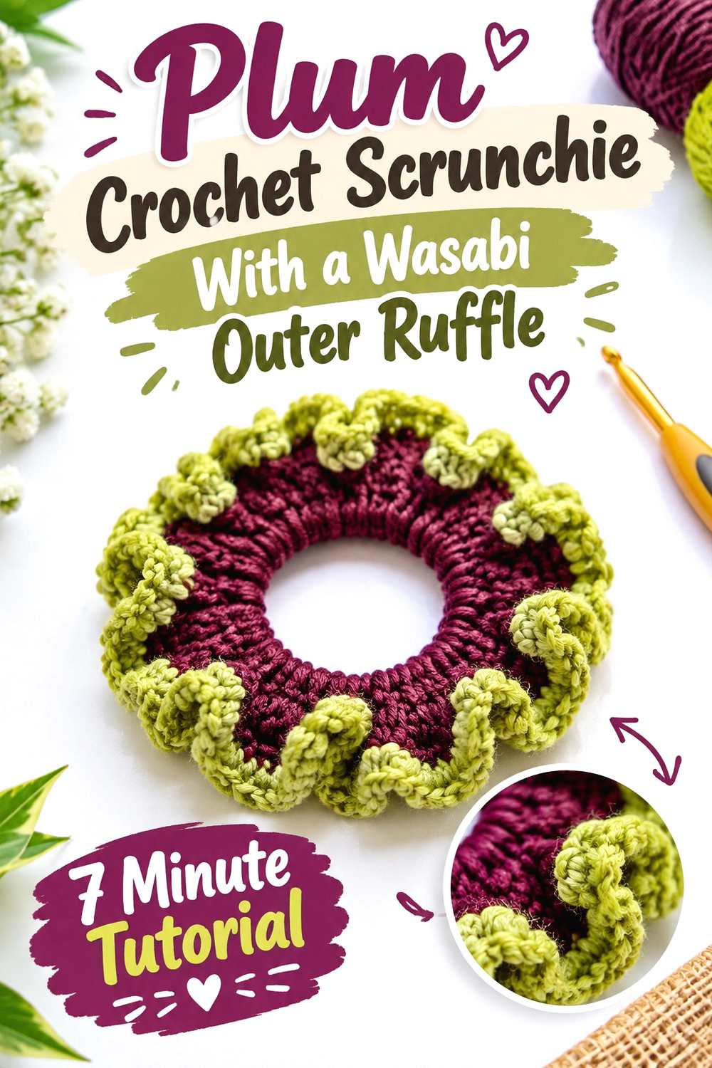 14. Plum Crochet Scrunchie With A Wasabi Outer Ruffle