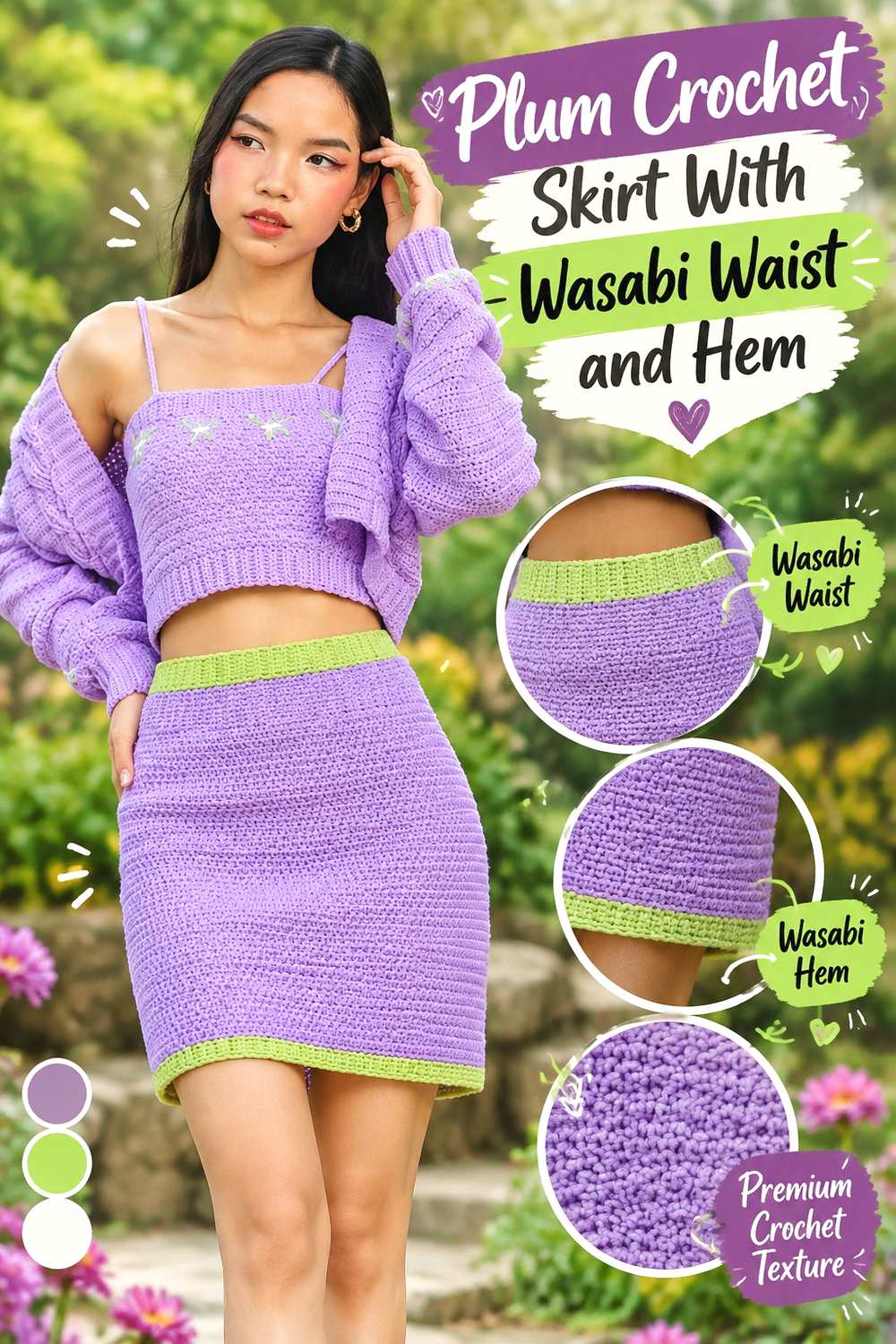 11. Plum Crochet Skirt With Wasabi Waist And Hem