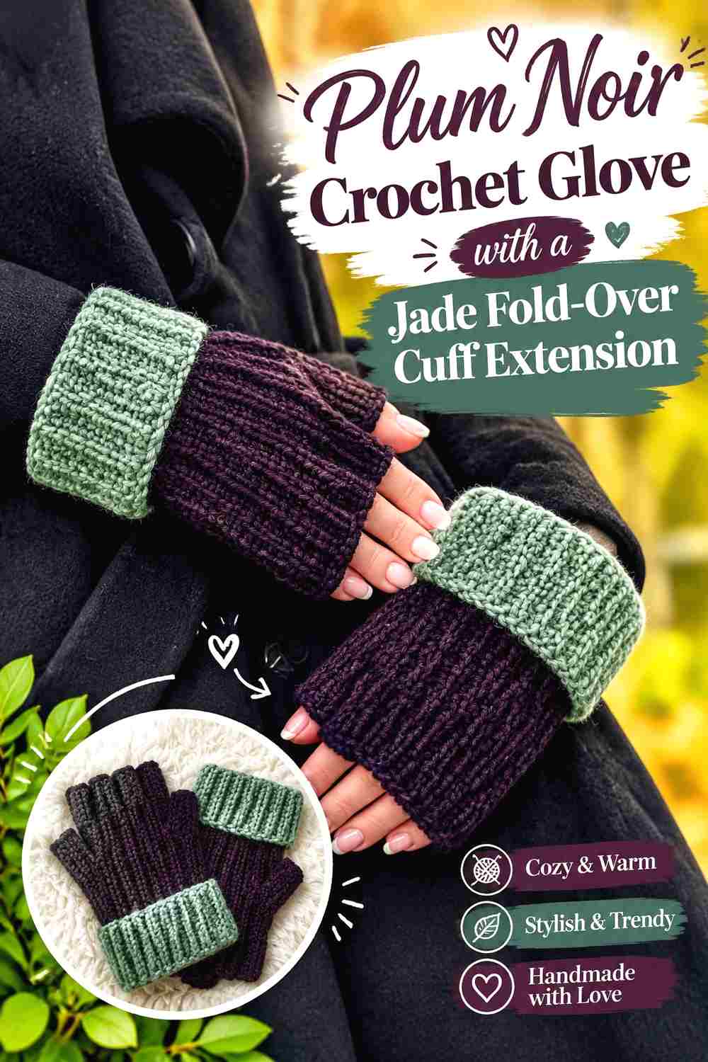 5. Plum Noir Crochet Glove With A Jade Fold Over Cuff Extension