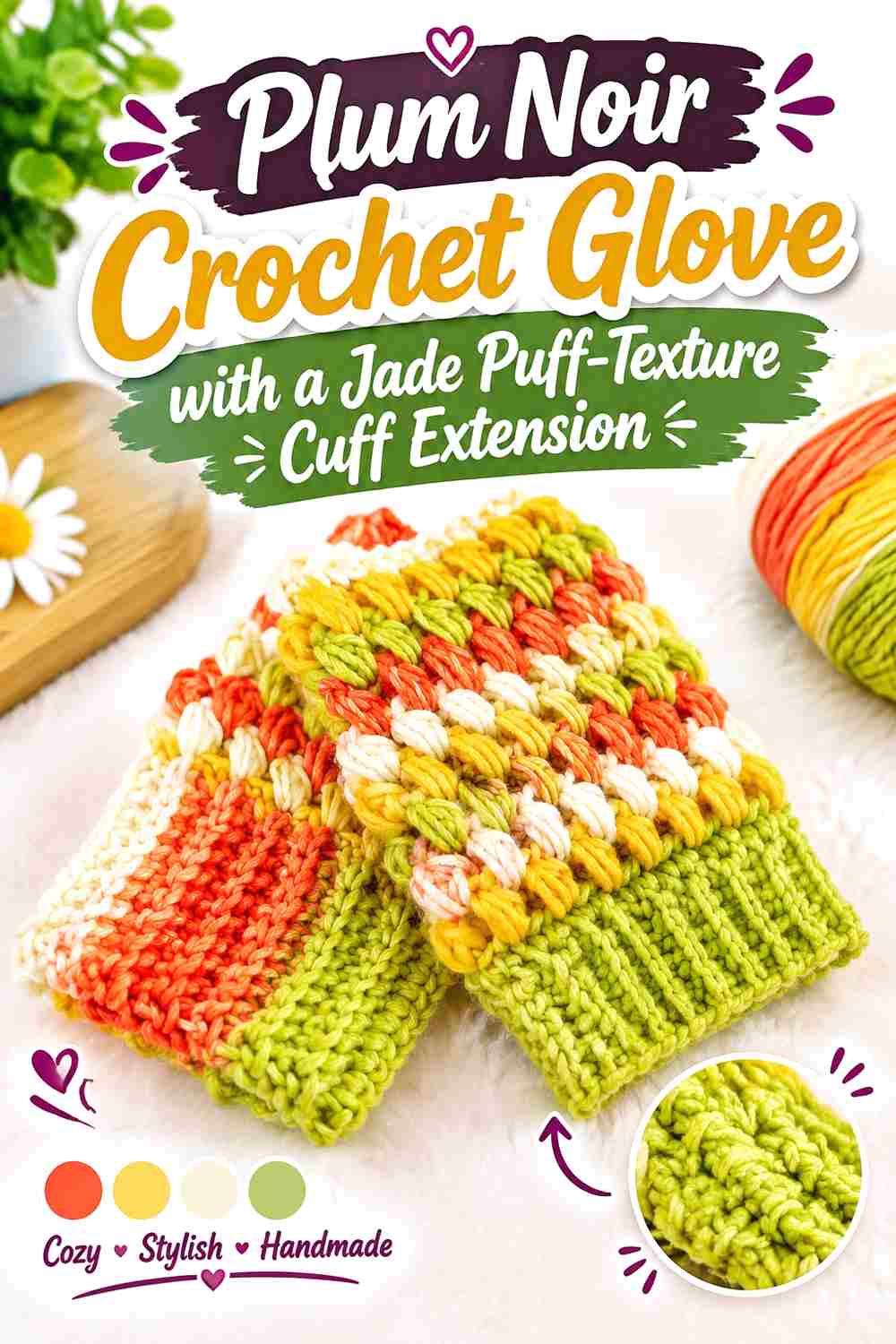 13. Plum Noir Crochet Glove With A Jade Puff Texture Cuff Extension