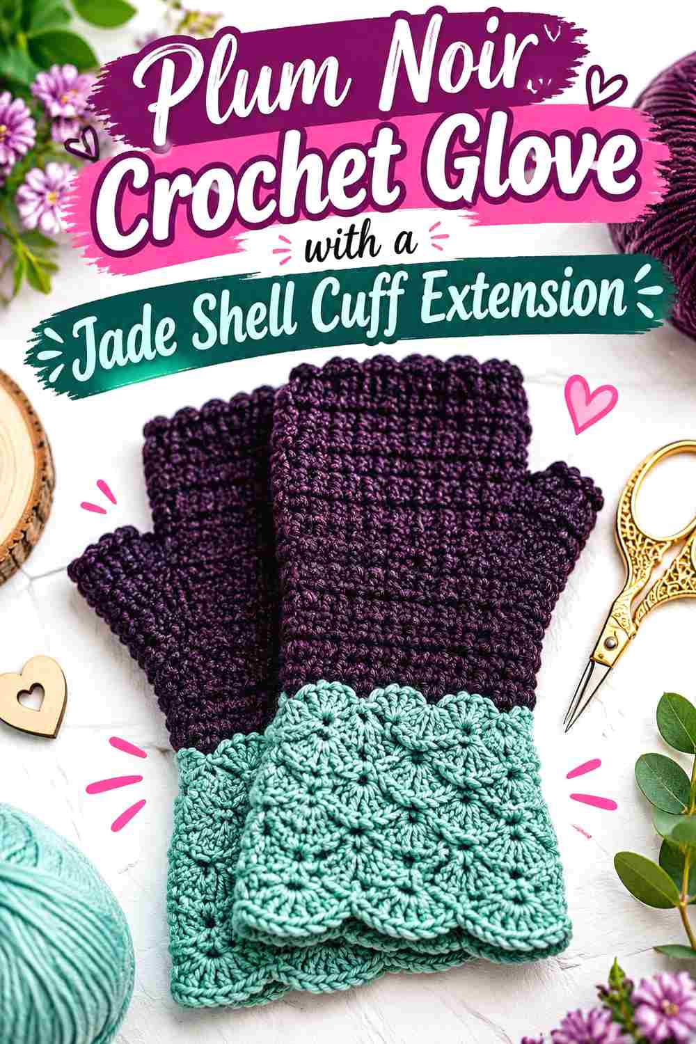 11. Plum Noir Crochet Glove With A Jade Shell Cuff Extension