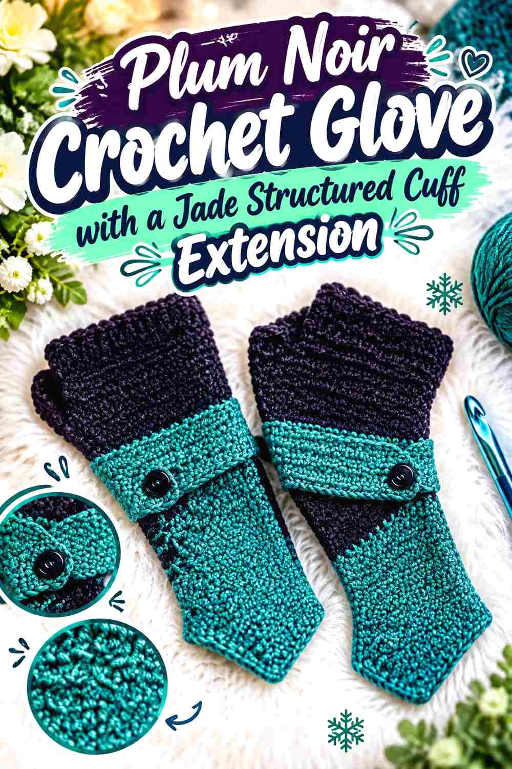 9. Plum Noir Crochet Glove With A Jade Structured Cuff Extension