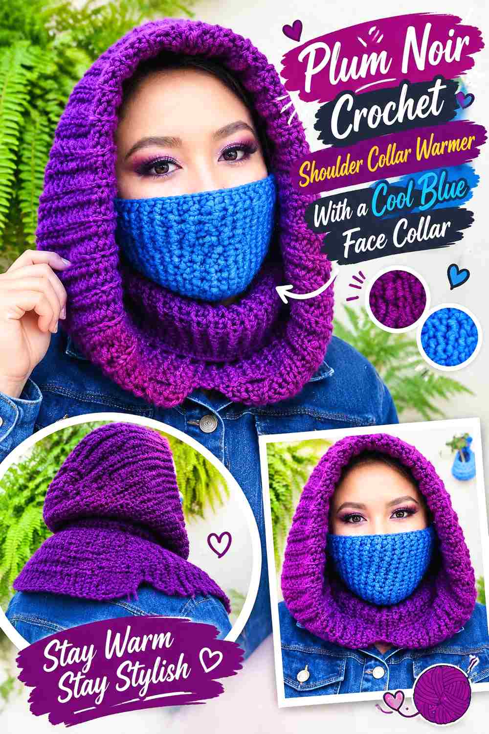 2. Plum Noir Crochet Shoulder Collar Warmer With A Cool Blue Face Collar