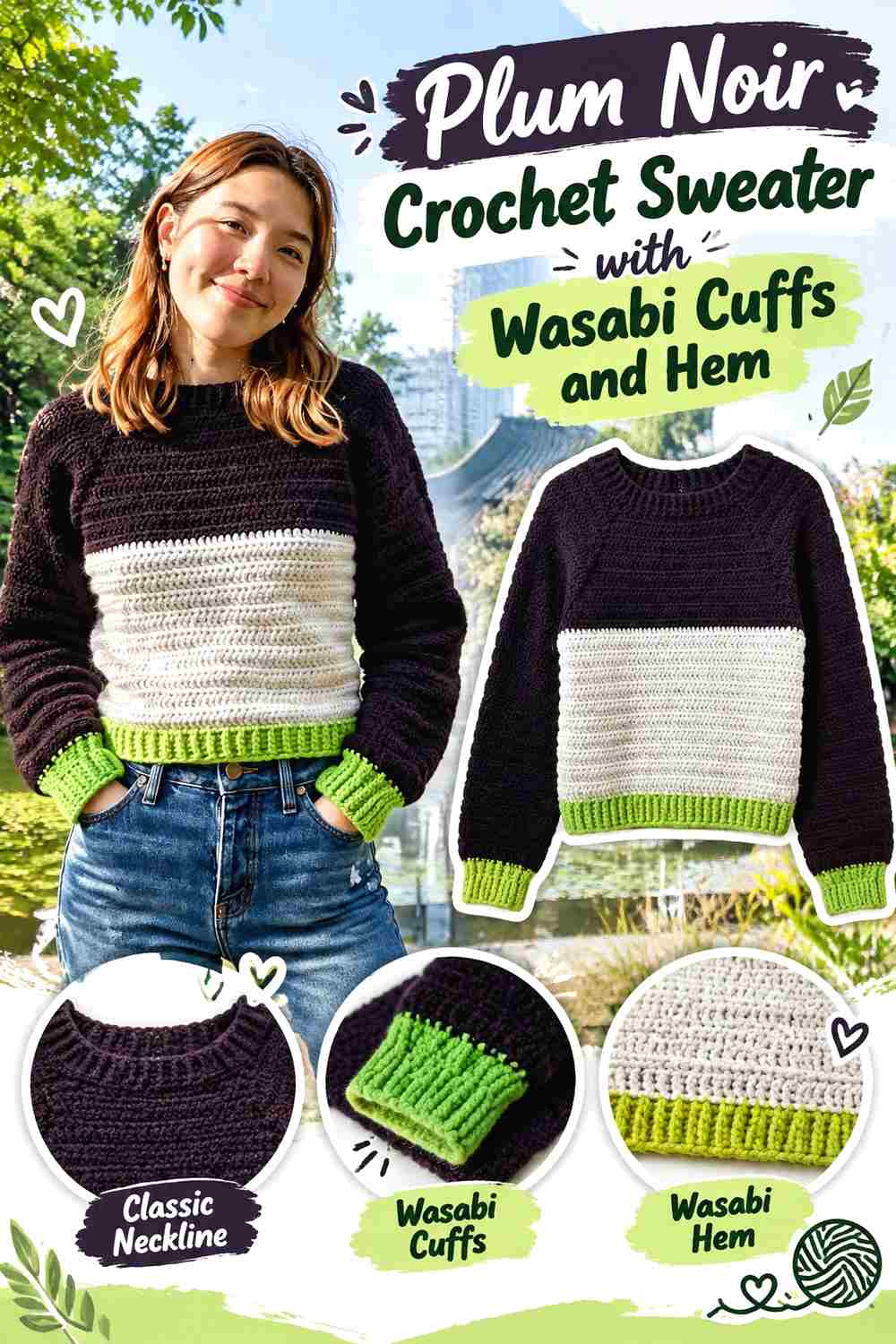 4. Plum Noir Crochet Sweater With Wasabi Cuffs And Hem