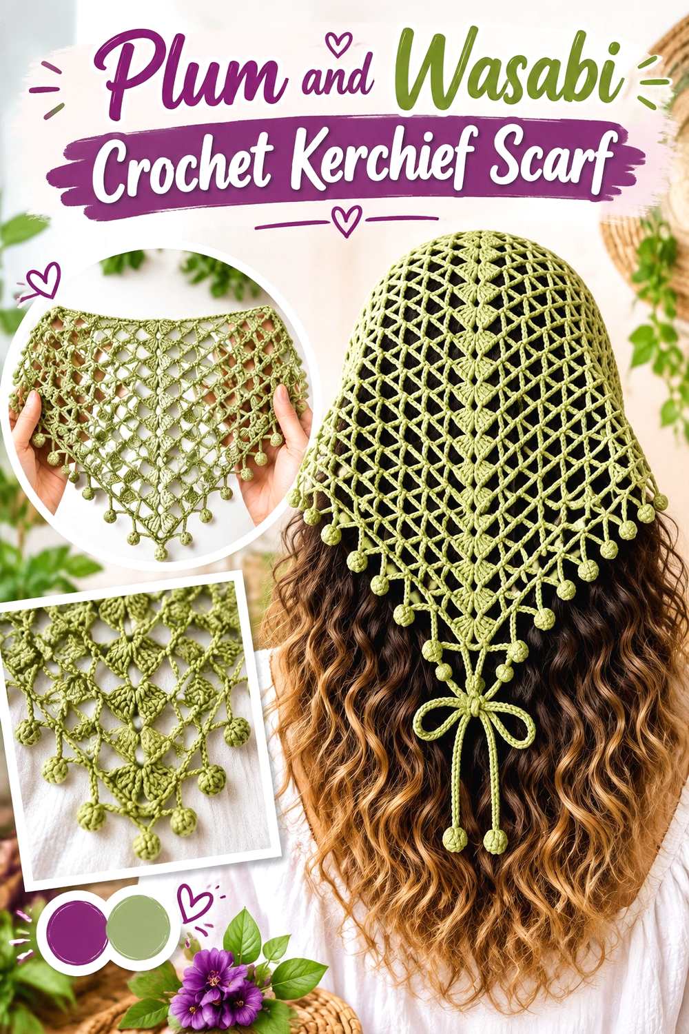 16. Plum And Wasabi Crochet Kerchief Scarf