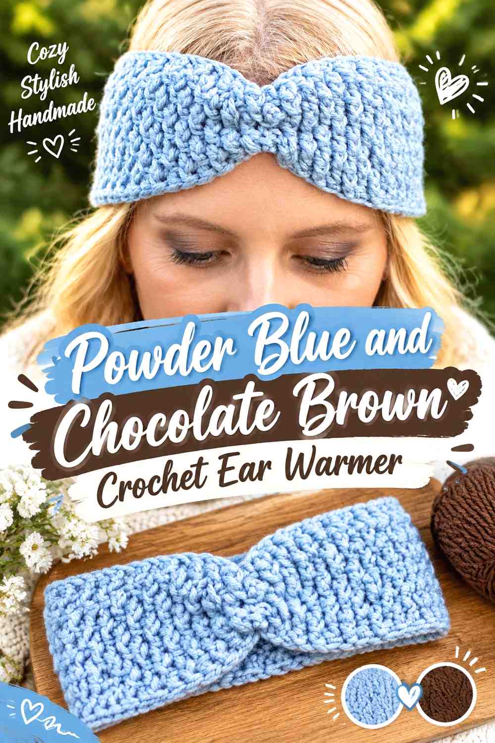4. Powder Blue And Chocolate Brown Crochet Ear Warmer