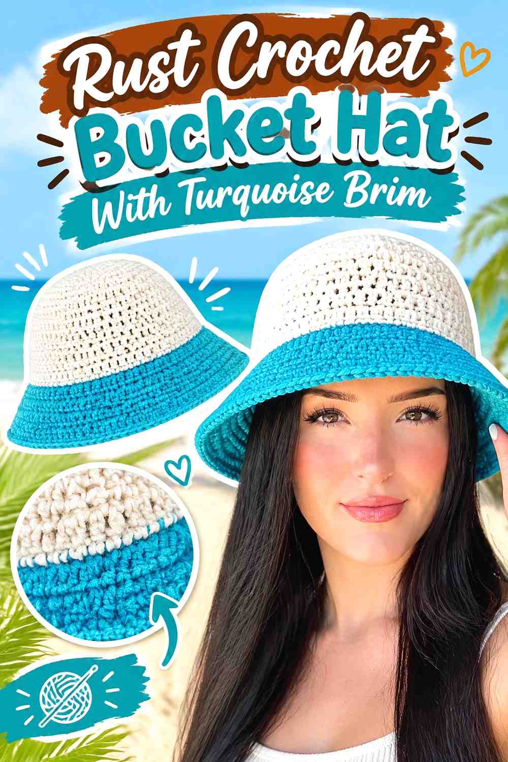 9. Rust Crochet Bucket Hat With Turquoise Brim