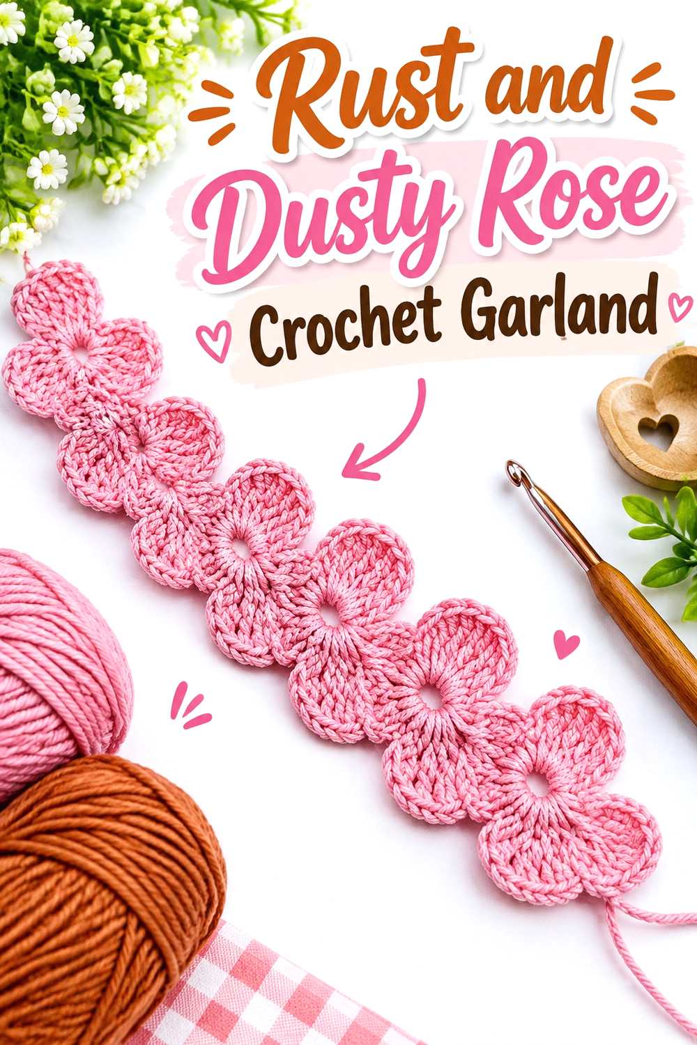 13. Rust And Dusty Rose Crochet Garland