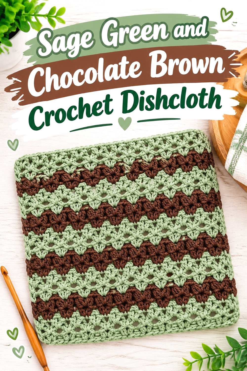 11. Sage Green And Chocolate Brown Crochet Dishcloth
