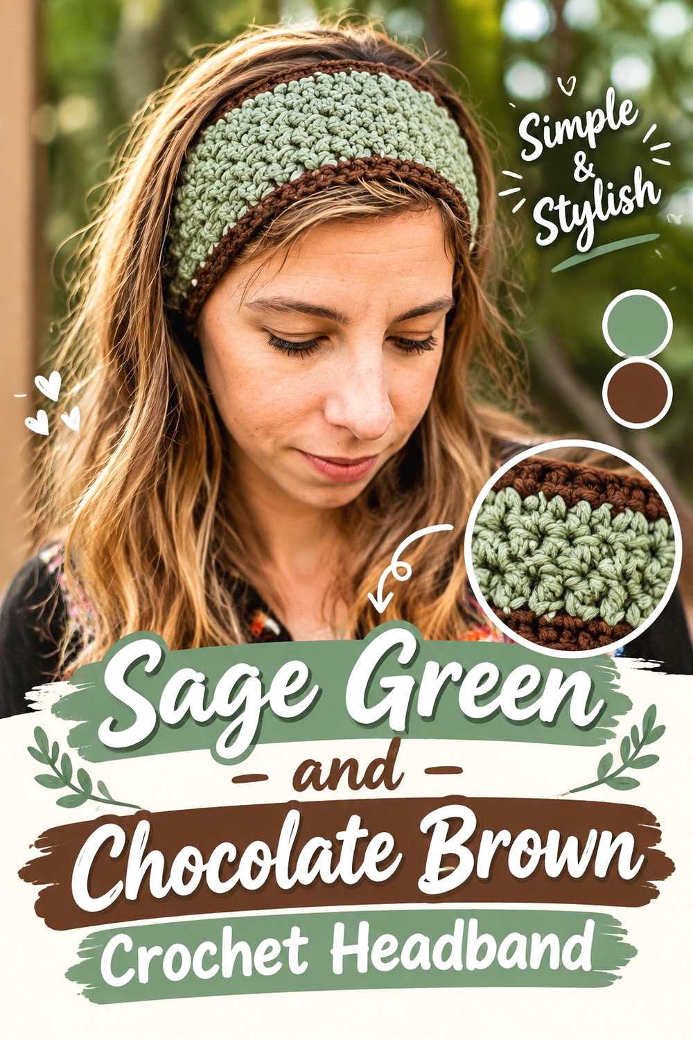 9. Sage Green And Chocolate Brown Crochet Headband