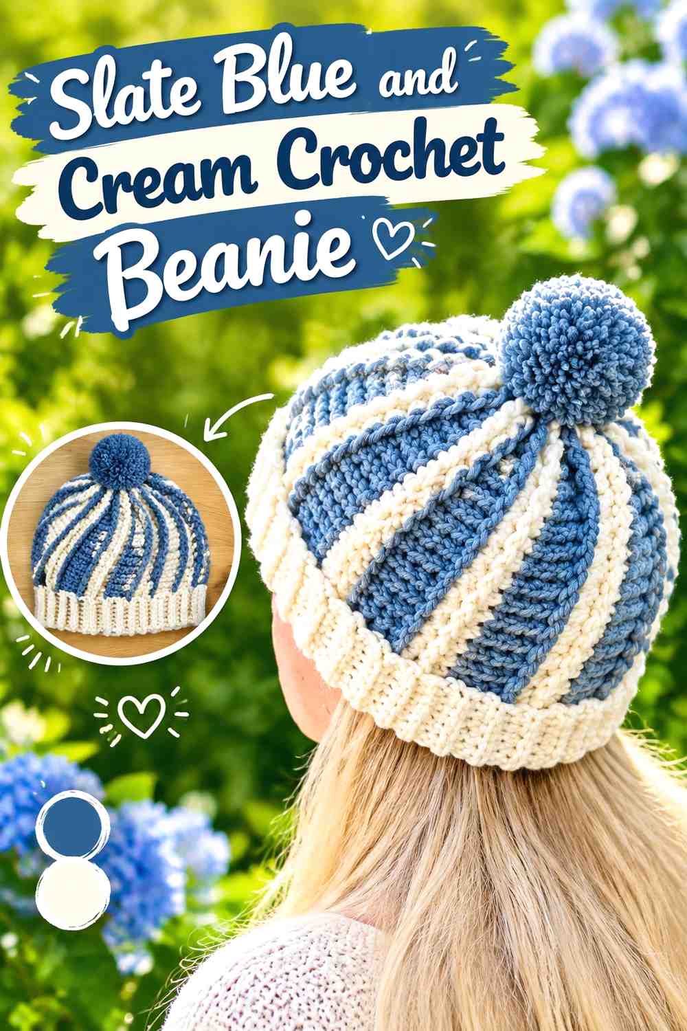 5. Slate Blue And Cream Crochet Beanie