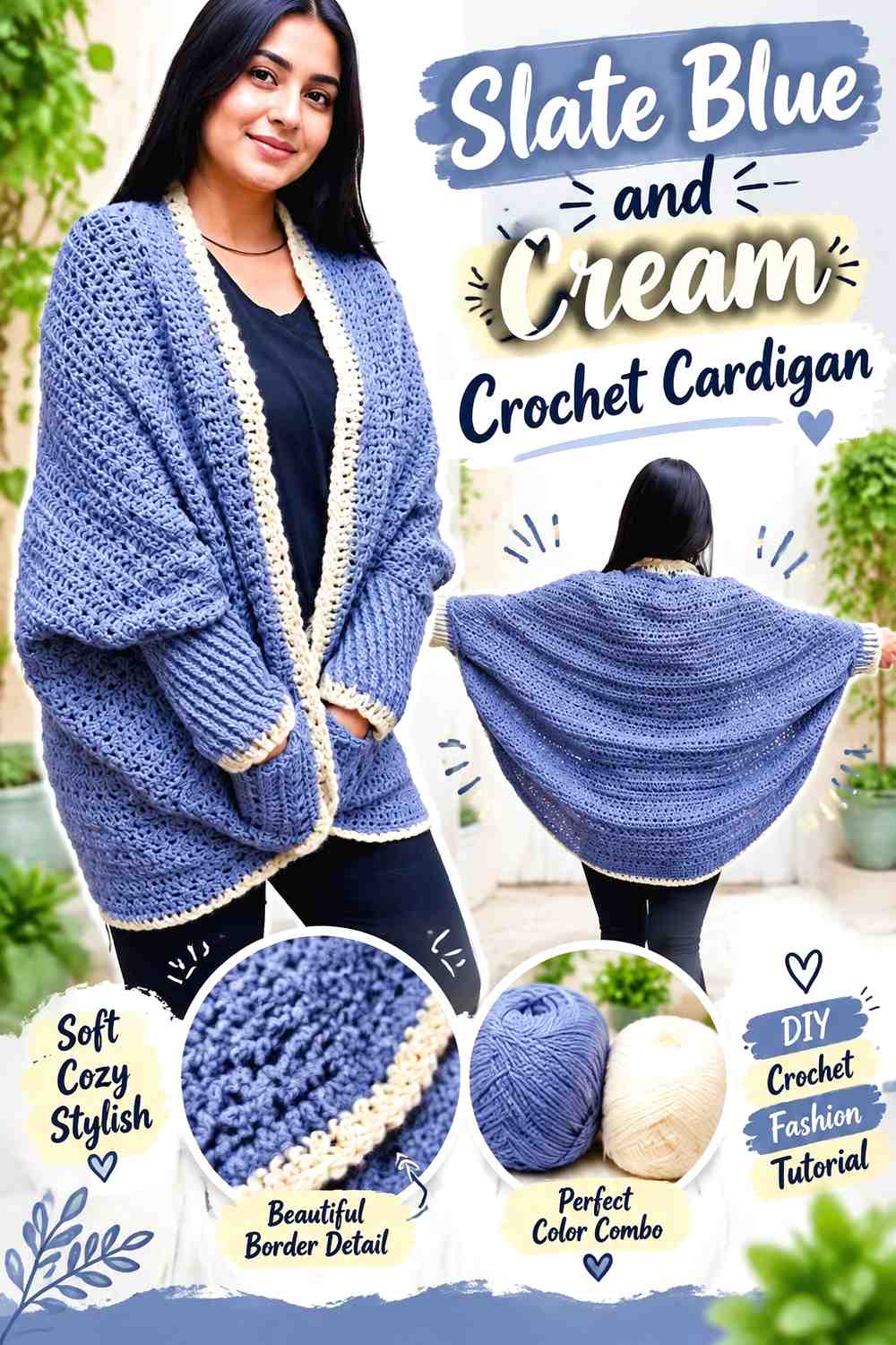 3. Slate Blue And Cream Crochet Cardigan