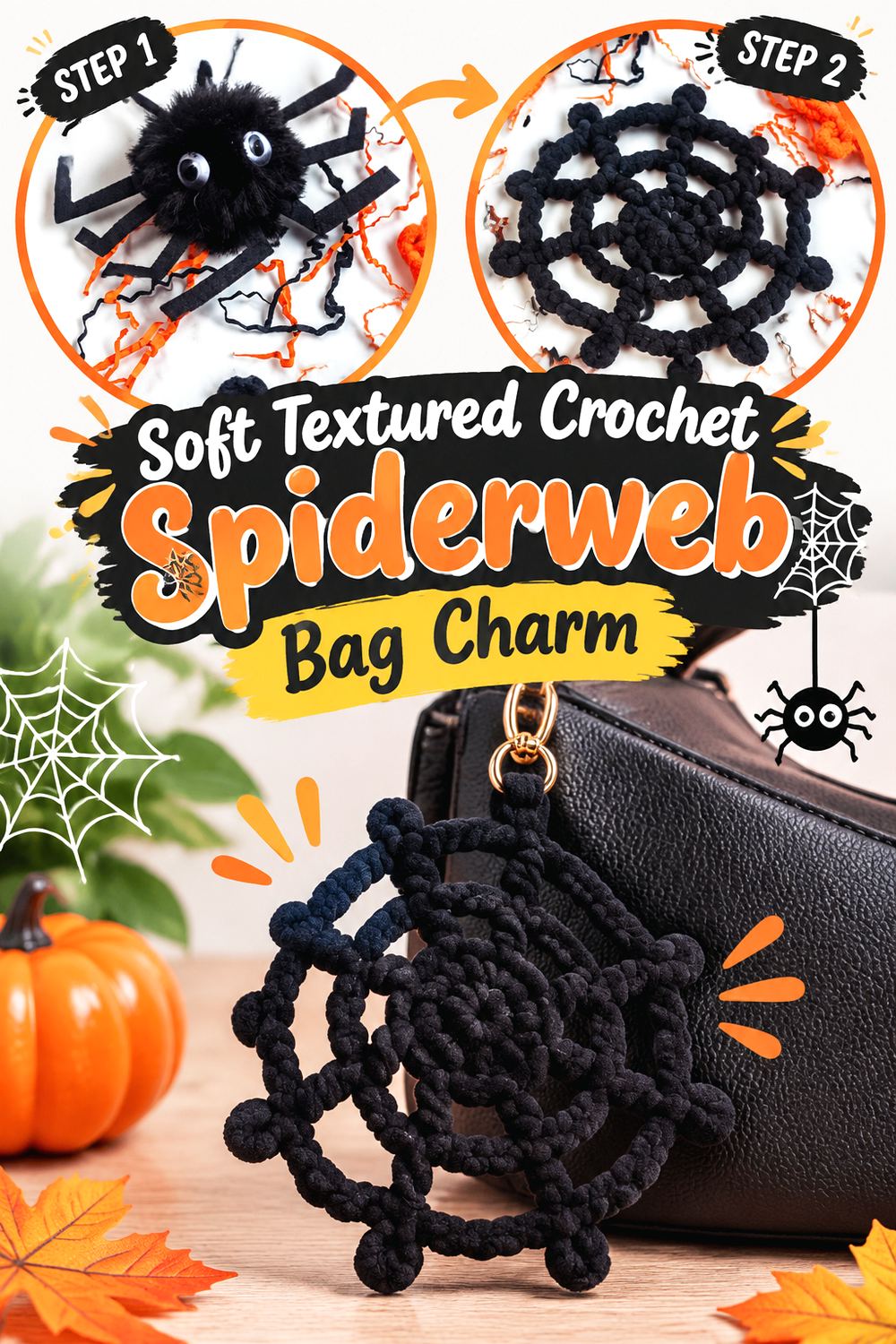 Soft Textured Crochet Spiderweb Bag Charm