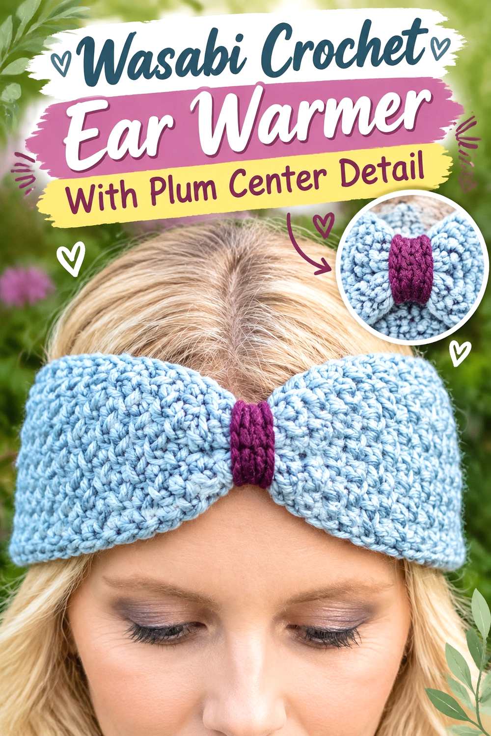13. Wasabi Crochet Ear Warmer With Plum Center Detail
