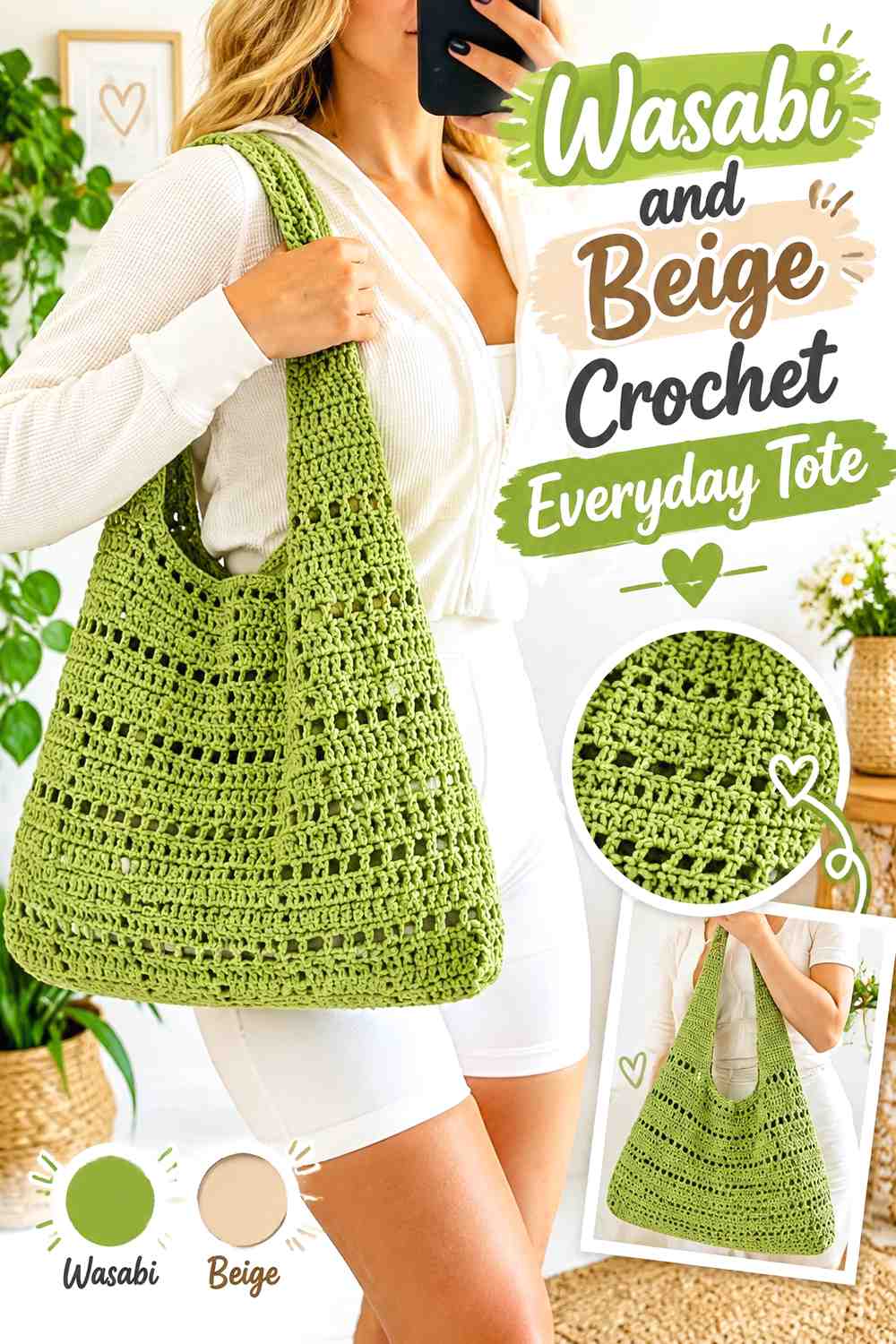 12. Wasabi And Beige Crochet Everyday Tote