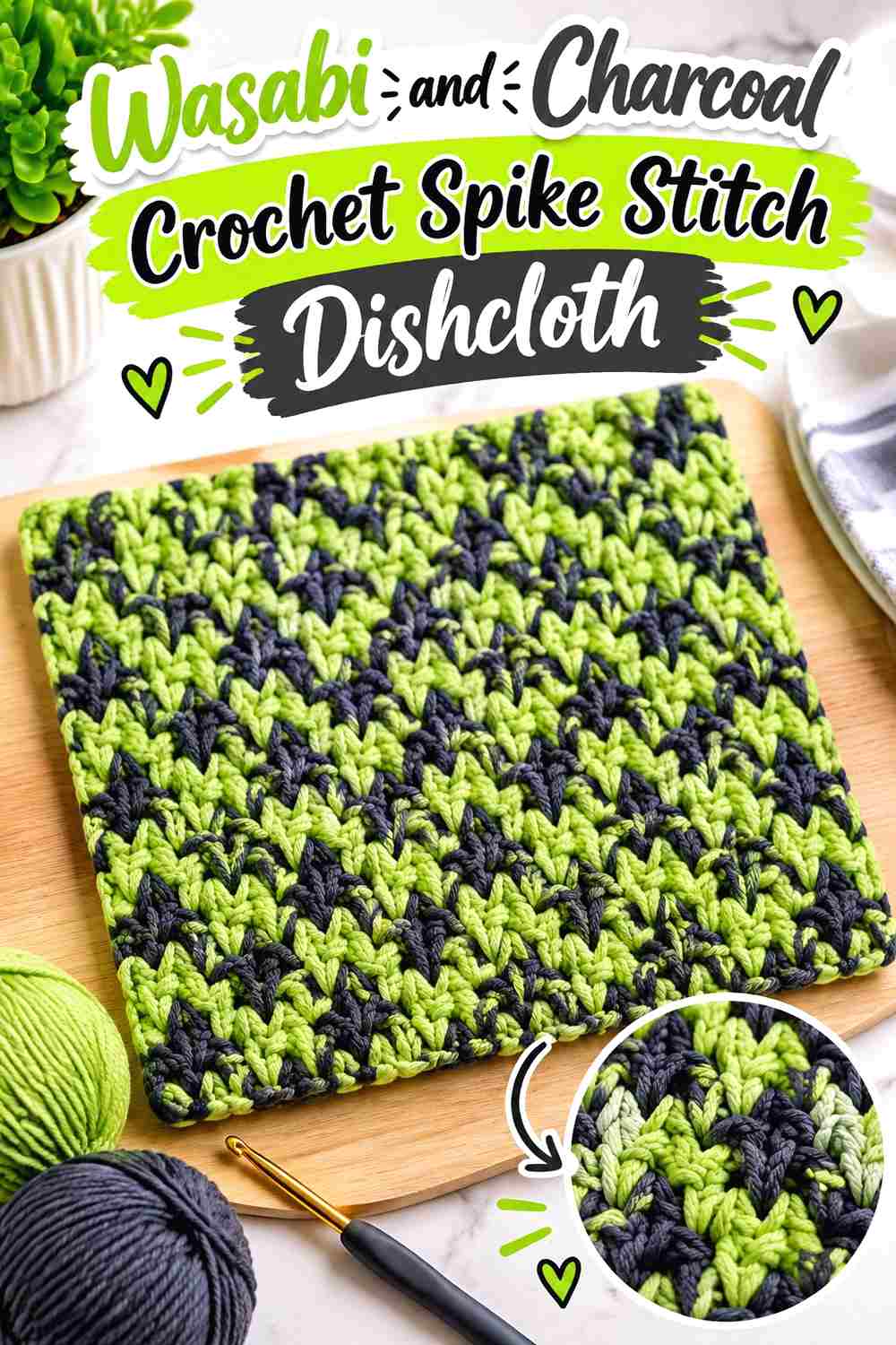 10. Wasabi And Charcoal Crochet Spike Stitch Dishcloth