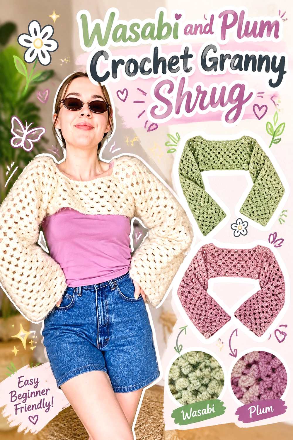 10. Wasabi And Plum Crochet Granny Shrug
